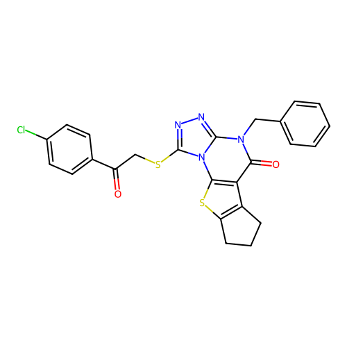 4-benzyl-1-((2-(4-chlorophenyl)-2-oxoethyl)thio)-7,8-dihydro-4H-cyclopenta[4,5]thieno[3,2-e][1,2,4]triazolo[4,3-a]pyrimidin-5(6H)-one structure