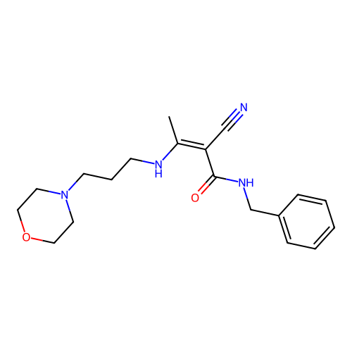 (Z)-N-benzyl-2-cyano-3-((3-morpholinopropyl)amino)but-2-enamide structure