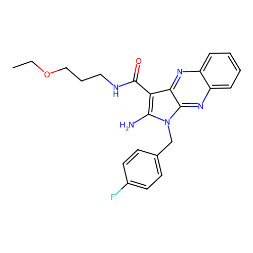 2-amino-N-(3-ethoxypropyl)-1-(4-fluorobenzyl)-1H-pyrrolo[2,3-b]quinoxaline-3-carboxamide structure
