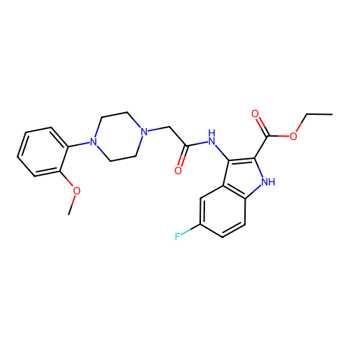 Ethyl 5-fluoro-3-[[2-[4-(2-methoxyphenyl)piperazin-1-yl]acetyl]amino]-1H-indole-2-carboxylate structure