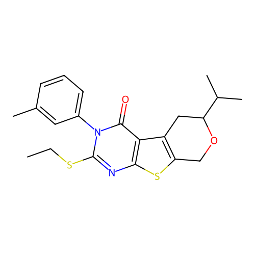 2-(ethylsulfanyl)-3-(3-methylphenyl)-6-(propan-2-yl)-3,5,6,8-tetrahydro-4H-pyrano[4',3':4,5]thieno[2,3-d]pyrimidin-4-one structure