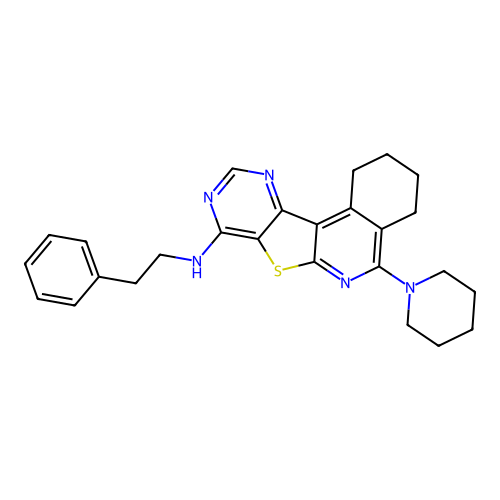 N-(2-phenylethyl)-5-(piperidin-1-yl)-1,2,3,4-tetrahydropyrimido[4',5':4,5]thieno[2,3-c]isoquinolin-8-amine structure