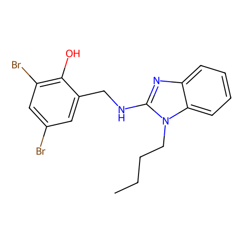 2,4-dibromo-6-{[(1-butyl-1H-benzimidazol-2-yl)amino]methyl}phenol structure