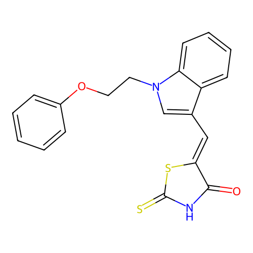 (Z)-5-((1-(2-phenoxyethyl)-1H-indol-3-yl)methylene)-2-thioxothiazolidin-4-one structure