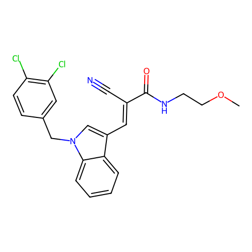 (2E)-2-cyano-3-[1-(3,4-dichlorobenzyl)-1H-indol-3-yl]-N-(2-methoxyethyl)prop-2-enamide structure