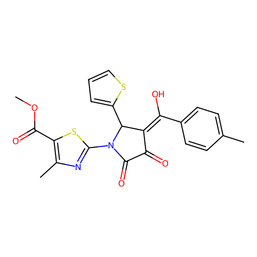 methyl 2-(3-hydroxy-4-(4-methylbenzoyl)-2-oxo-5-(thiophen-2-yl)-2,5-dihydro-1H-pyrrol-1-yl)-4-methylthiazole-5-carboxylate structure