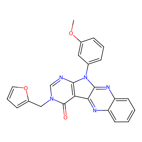 3-(furan-2-ylmethyl)-11-(3-methoxyphenyl)-3,11-dihydro-4H-pyrimido[5',4':4,5]pyrrolo[2,3-b]quinoxalin-4-one structure