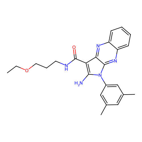 2-amino-1-(3,5-dimethylphenyl)-N-(3-ethoxypropyl)-1H-pyrrolo[2,3-b]quinoxaline-3-carboxamide structure