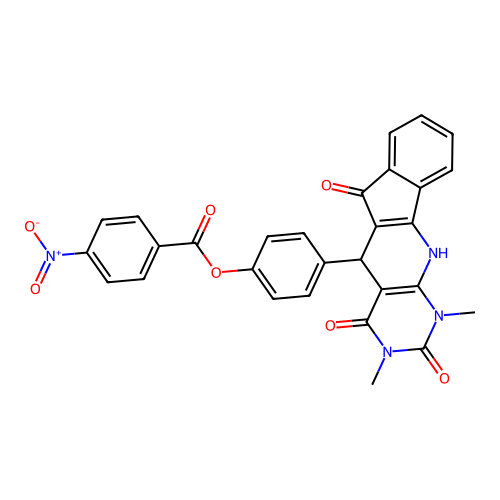 4-(1,3-dimethyl-2,4,6-trioxo-2,3,4,5,6,11-hexahydro-1H-indeno[2',1':5,6]pyrido[2,3-d]pyrimidin-5-yl)phenyl 4-nitrobenzoate structure