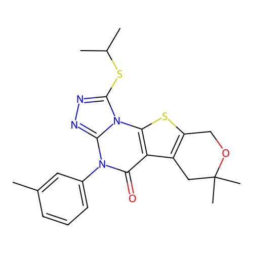 1-(isopropylthio)-7,7-dimethyl-4-(m-tolyl)-6,7-dihydro-4H-pyrano[4',3':4,5]thieno[3,2-e][1,2,4]triazolo[4,3-a]pyrimidin-5(9H)-one structure