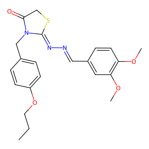 2-((3,4-Dimethoxybenzylidene)hydrazono)-3-(4-propoxybenzyl)thiazolidin-4-one structure