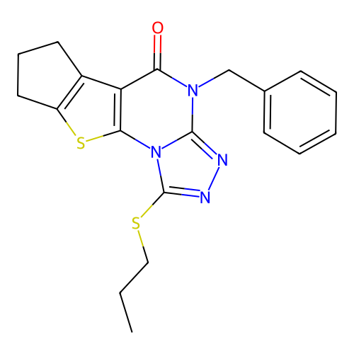 4-benzyl-1-(propylsulfanyl)-7,8-dihydro-6H-cyclopenta[4,5]thieno[3,2-e][1,2,4]triazolo[4,3-a]pyrimidin-5(4H)-one structure