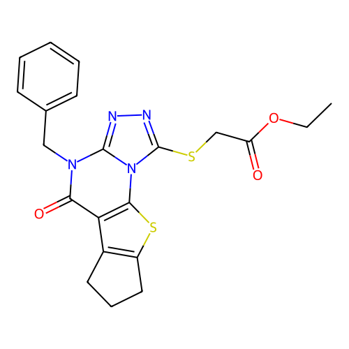 ethyl [(4-benzyl-5-oxo-4,5,7,8-tetrahydro-6H-cyclopenta[4,5]thieno[3,2-e][1,2,4]triazolo[4,3-a]pyrimidin-1-yl)sulfanyl]acetate structure