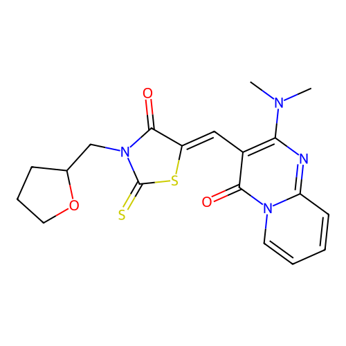(Z)-5-((2-(dimethylamino)-4-oxo-4H-pyrido[1,2-a]pyrimidin-3-yl)methylene)-3-((tetrahydrofuran-2-yl)methyl)-2-thioxothiazolidin-4-one structure
