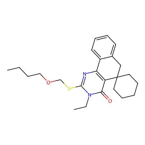 2-[(butoxymethyl)sulfanyl]-3-ethyl-3H-spiro[benzo[h]quinazoline-5,1'-cyclohexan]-4(6H)-one structure