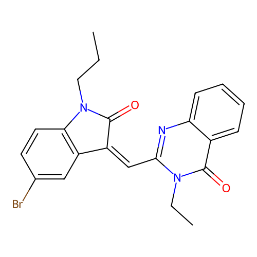 2-[(5-bromo-2-oxo-1-propyl-1,2-dihydro-3H-indol-3-ylidene)methyl]-3-ethyl-4(3H)-quinazolinone structure