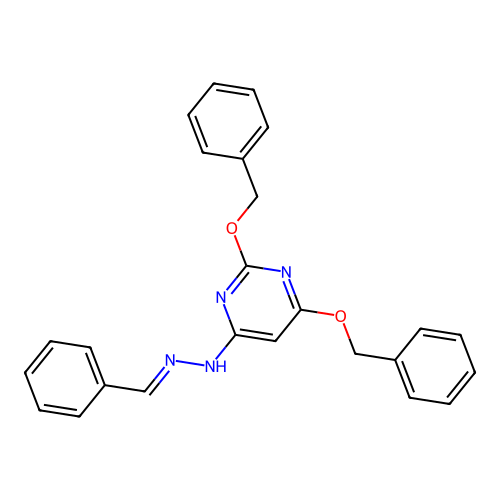 4-[(2E)-2-benzylidenehydrazinyl]-2,6-bis(benzyloxy)pyrimidine structure