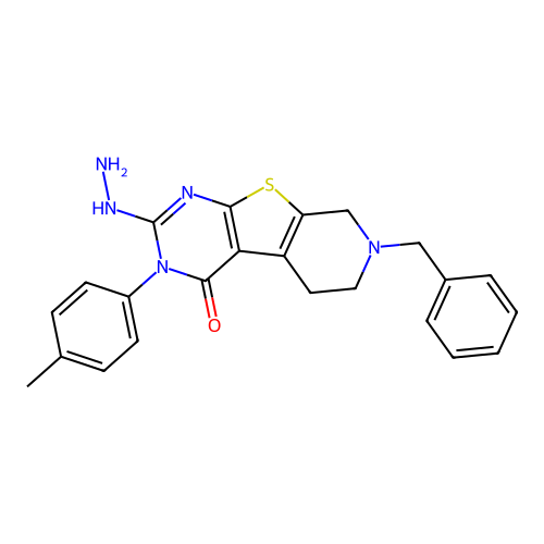 7-benzyl-2-hydrazinyl-3-(4-methylphenyl)-5,6,7,8-tetrahydropyrido[4',3':4,5]thieno[2,3-d]pyrimidin-4(3H)-one structure
