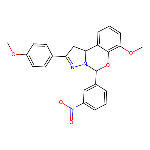 4-methoxy-1-[4-methoxy-6-(3-nitrophenyl)(6H,10aH-benzo[e]2-pyrazolino[1,5-c]1, 3-oxazin-9-yl)]benzene structure