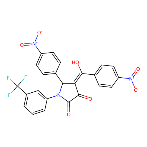 (4E)-4-[hydroxy(4-nitrophenyl)methylidene]-5-(4-nitrophenyl)-1-[3-(trifluoromethyl)phenyl]pyrrolidine-2,3-dione structure