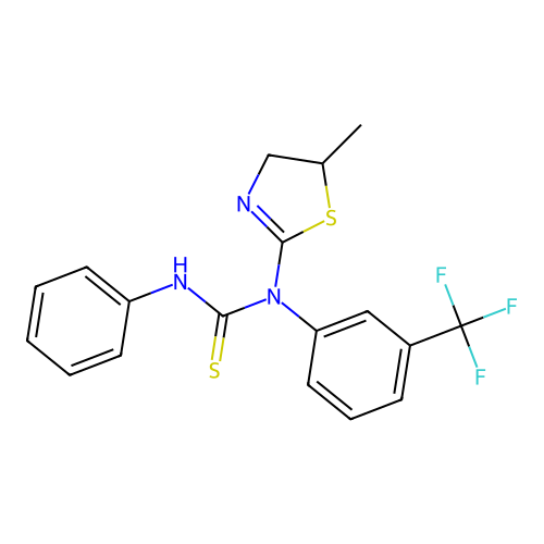 1-(5-methyl-4,5-dihydro-1,3-thiazol-2-yl)-3-phenyl-1-[3-(trifluoromethyl)phenyl]thiourea structure
