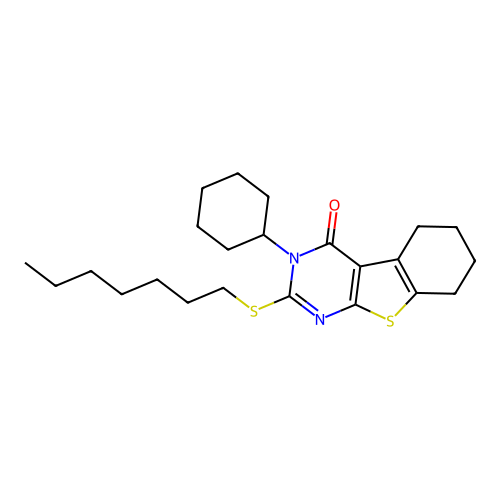 3-cyclohexyl-2-(heptylsulfanyl)-5,6,7,8-tetrahydro[1]benzothieno[2,3-d]pyrimidin-4(3H)-one structure