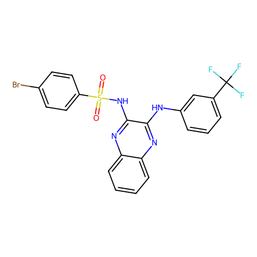 4-bromo-N-(3-{[3-(trifluoromethyl)phenyl]amino}quinoxalin-2-yl)benzenesulfonamide structure