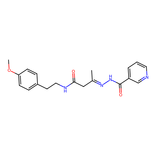 (3E)-N-[2-(4-methoxyphenyl)ethyl]-3-[2-(pyridin-3-ylcarbonyl)hydrazinylidene]butanamide structure