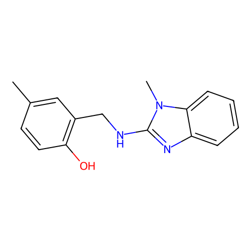 4-methyl-2-{[(1-methyl-1H-benzimidazol-2-yl)amino]methyl}phenol structure