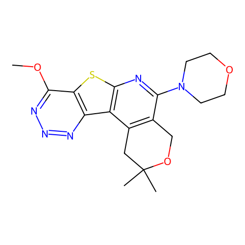 8-methoxy-2,2-dimethyl-5-(morpholin-4-yl)-1,4-dihydro-2H-pyrano[4'',3'':4',5']pyrido[3',2':4,5]thieno[3,2-d][1,2,3]triazine structure