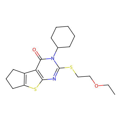 3-cyclohexyl-2-((2-ethoxyethyl)thio)-6,7-dihydro-3H-cyclopenta[4,5]thieno[2,3-d]pyrimidin-4(5H)-one structure