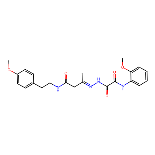 (3E)-3-(2-{[(2-methoxyphenyl)amino](oxo)acetyl}hydrazinylidene)-N-[2-(4-methoxyphenyl)ethyl]butanamide structure