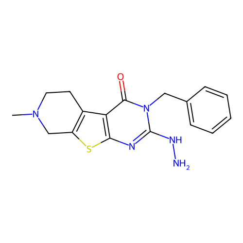 3-benzyl-2-hydrazinyl-7-methyl-5,6,7,8-tetrahydropyrido[4',3':4,5]thieno[2,3-d]pyrimidin-4(3H)-one structure