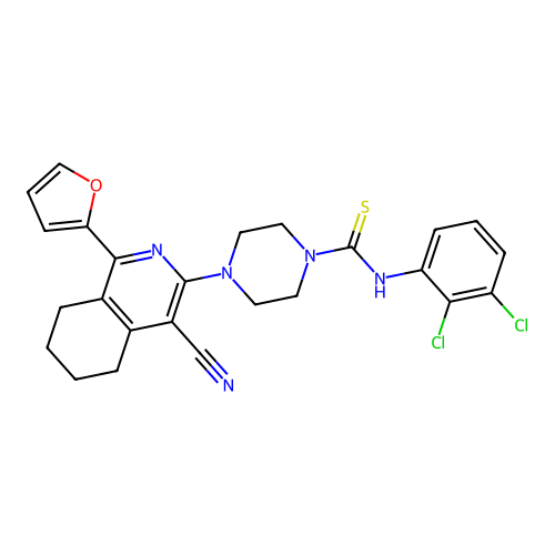 4-[4-cyano-1-(furan-2-yl)-5,6,7,8-tetrahydroisoquinolin-3-yl]-N-(2,3-dichlorophenyl)piperazine-1-carbothioamide structure