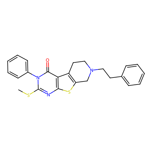 2-(methylsulfanyl)-3-phenyl-7-(2-phenylethyl)-5,6,7,8-tetrahydropyrido[4',3':4,5]thieno[2,3-d]pyrimidin-4(3H)-one structure