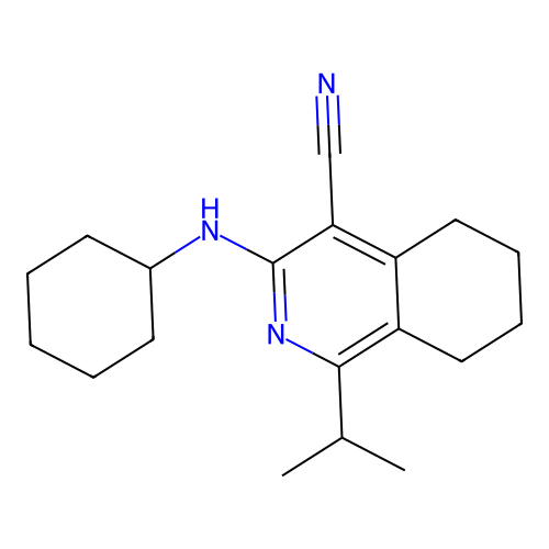3-(cyclohexylamino)-1-propan-2-yl-5,6,7,8-tetrahydroisoquinoline-4-carbonitrile structure