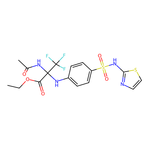 ethyl 2-acetamido-3,3,3-trifluoro-2-((4-(N-(thiazol-2-yl)sulfamoyl)phenyl)amino)propanoate structure