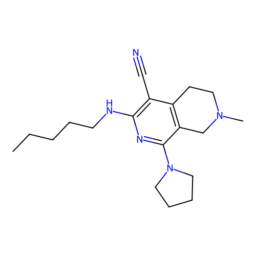 7-methyl-3-(pentylamino)-1-(pyrrolidin-1-yl)-5,6,7,8-tetrahydro-2,7-naphthyridine-4-carbonitrile structure