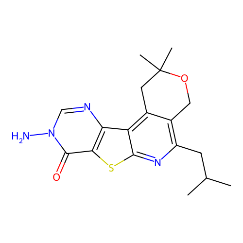 9-amino-2,2-dimethyl-5-(2-methylpropyl)-1,4-dihydro-2H-pyrano[4'',3'':4',5']pyrido[3',2':4,5]thieno[3,2-d]pyrimidin-8(9H)-one structure