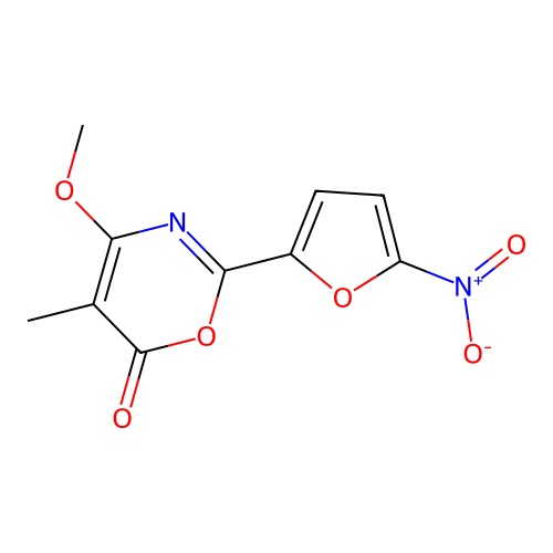 4-methoxy-5-methyl-2-(5-nitrofuran-2-yl)-6H-1,3-oxazin-6-one structure