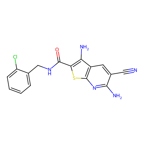3,6-diamino-N-(2-chlorobenzyl)-5-cyanothieno[2,3-b]pyridine-2-carboxamide structure