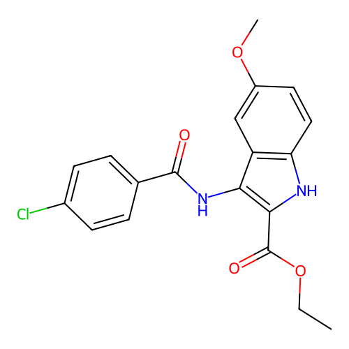 ethyl 3-{[(4-chlorophenyl)carbonyl]amino}-5-methoxy-1H-indole-2-carboxylate structure