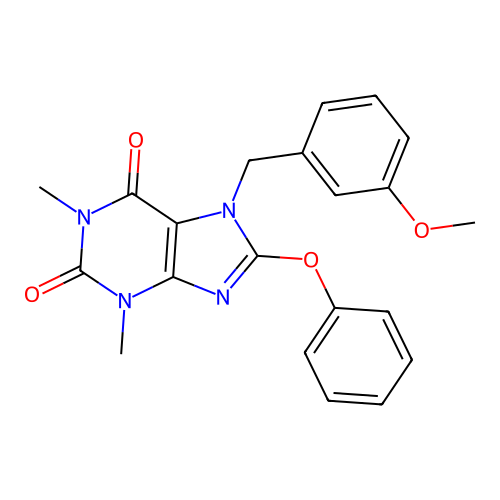 7-(3-methoxybenzyl)-1,3-dimethyl-8-phenoxy-1H-purine-2,6(3H,7H)-dione structure