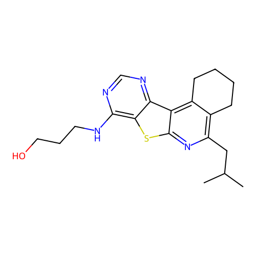 3-((5-isobutyl-1,2,3,4-tetrahydropyrimido[4',5':4,5]thieno[2,3-c]isoquinolin-8-yl)amino)propan-1-ol structure