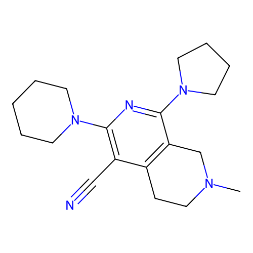 7-methyl-3-(piperidin-1-yl)-1-(pyrrolidin-1-yl)-5,6,7,8-tetrahydro-2,7-naphthyridine-4-carbonitrile structure