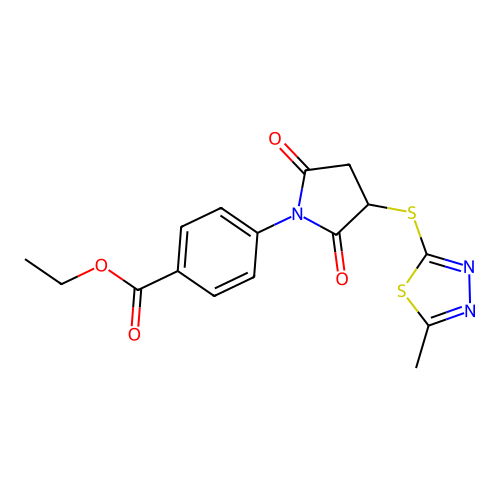 ethyl 4-(3-((5-methyl-1,3,4-thiadiazol-2-yl)thio)-2,5-dioxopyrrolidin-1-yl)benzoate structure