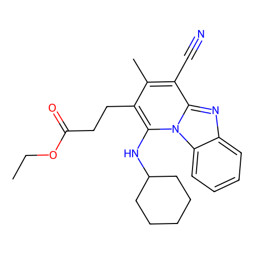 ethyl 3-[4-cyano-1-(cyclohexylamino)-3-methylpyrido[1,2-a]benzimidazol-2-yl]propanoate structure
