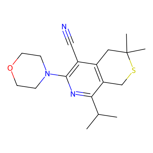 1H-Thiopyrano[3,4-c]pyridine-5-carbonitrile, 3,4-dihydro-8-isopropyl-6-morpholino-3,3-dimethyl- structure