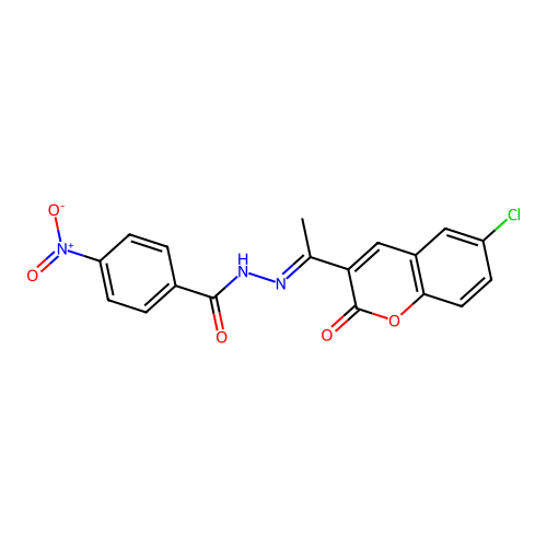 N'-[(1E)-1-(6-chloro-2-oxo-2H-chromen-3-yl)ethylidene]-4-nitrobenzohydrazide structure