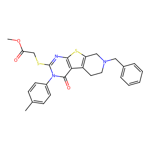 methyl {[7-benzyl-3-(4-methylphenyl)-4-oxo-3,4,5,6,7,8-hexahydropyrido[4',3':4,5]thieno[2,3-d]pyrimidin-2-yl]sulfanyl}acetate structure